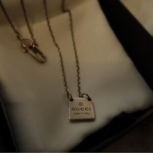 Gucci Silver Square Pendant Necklace